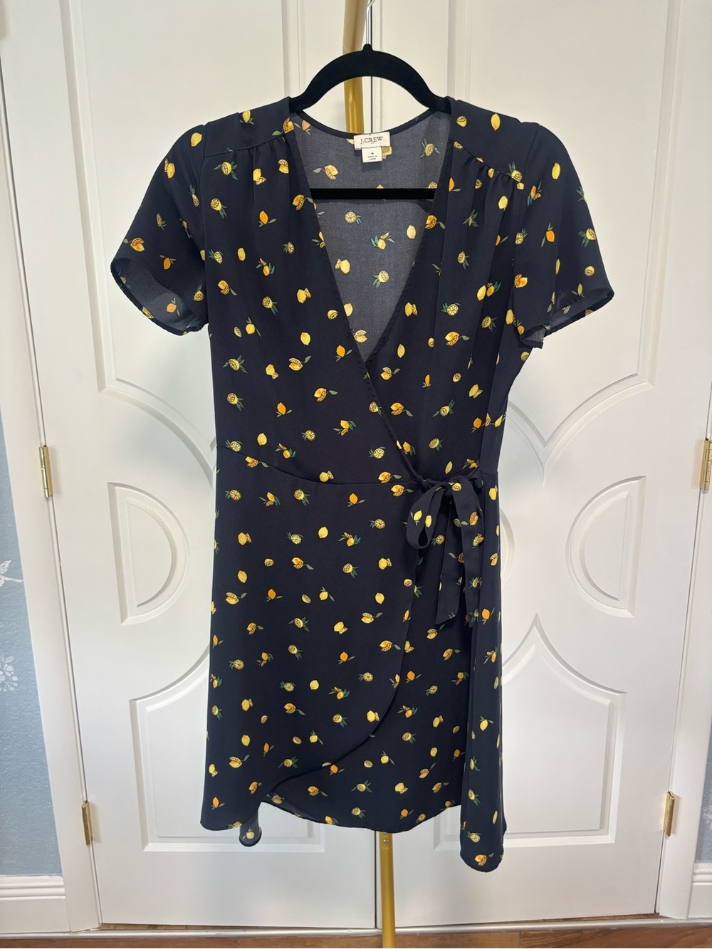 J.Crew Factory Drapey Twill Navy Lemon Print Wrap Dress Size 4